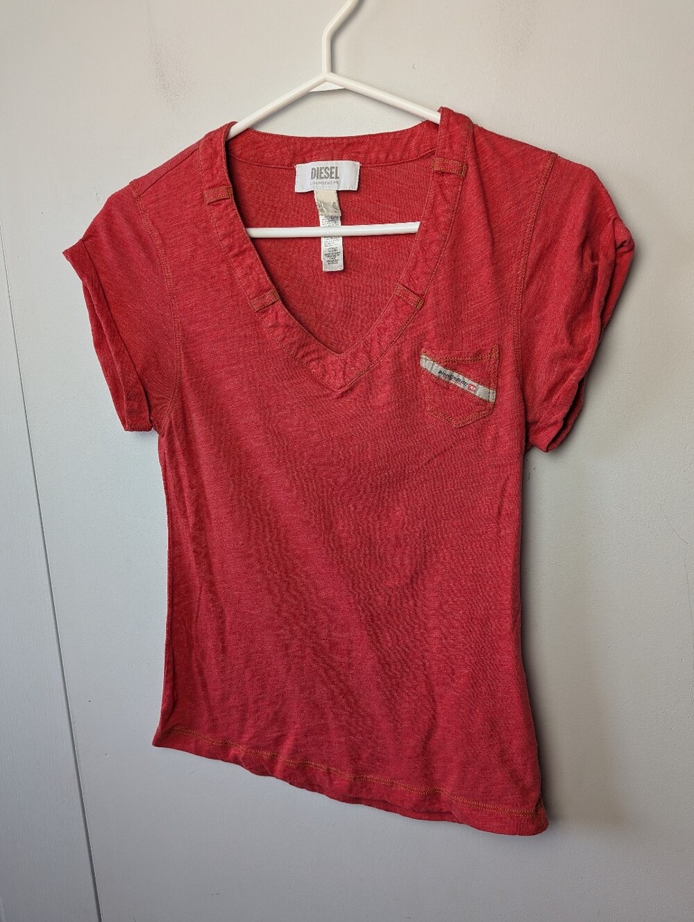 DIESEL Y2K Women Tee Shirt Size XS Red Color V Neck